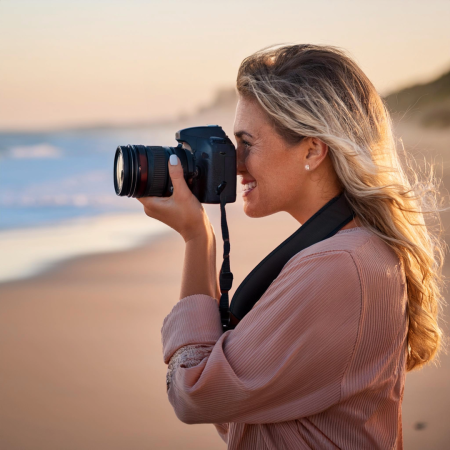 woman taking photo on the beach